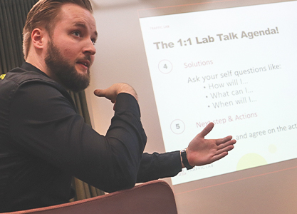 Sebastian at the lab talks